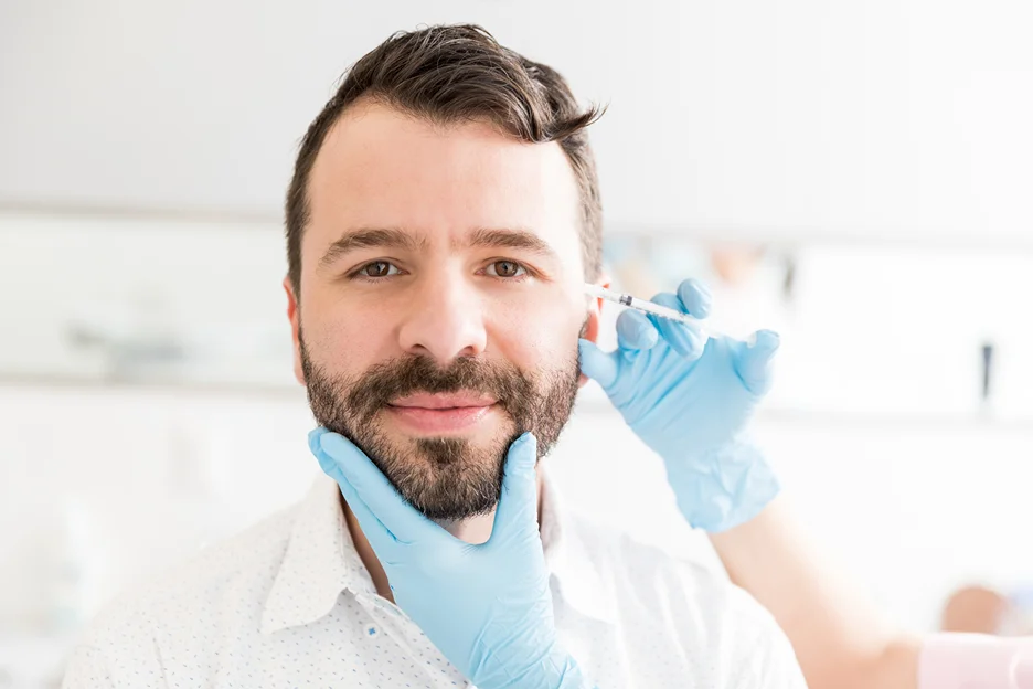a man gets dermal filler injection 